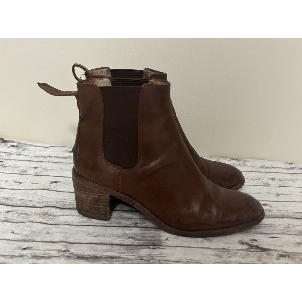 Ladies Madewell Frankie Heeled Boots 7.5 M Cognac Leather Pull On Booties Shoes